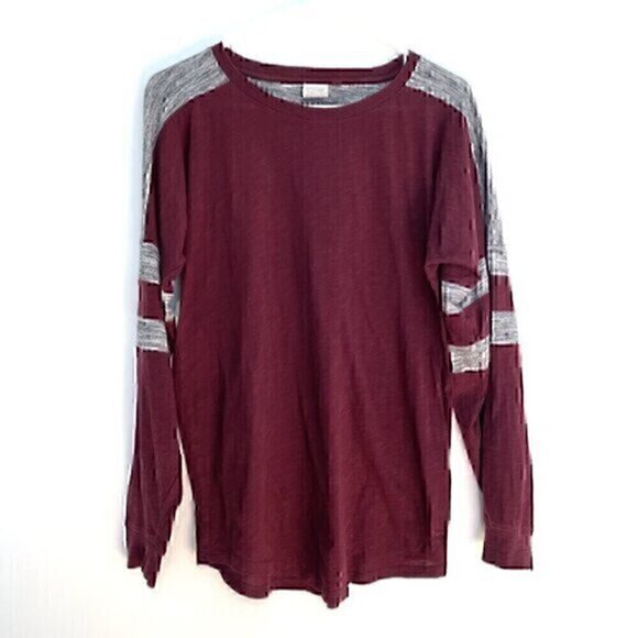 PINK VS VICTORIA'S SECRET Burgundy Maroon Gray Colorblock Varsity Long Sleeve XS - Picture 1 of 12